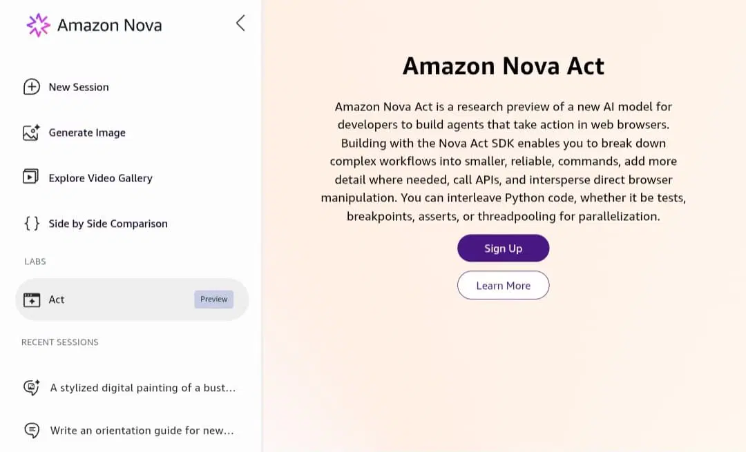 Nova Act:Amazon推出的 AI 智能体,可操控网页浏览器模拟人类完成任务