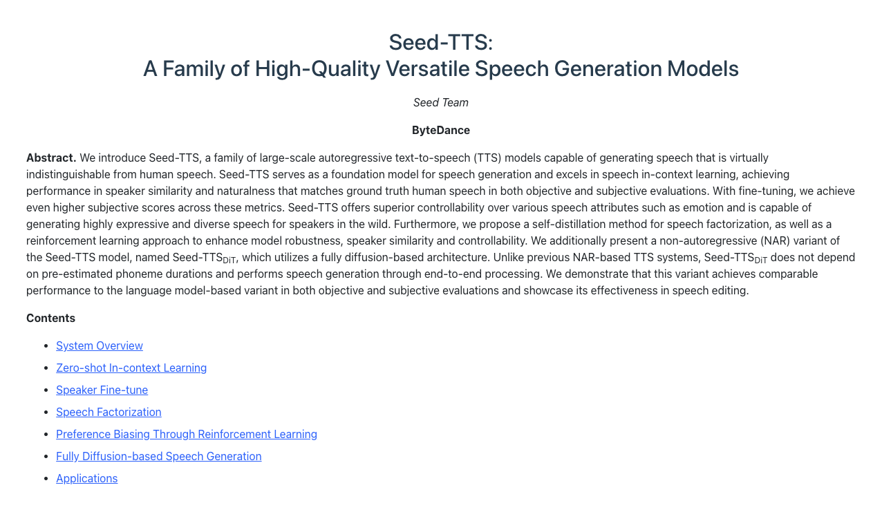 Seed-TTS:字节推出的语音生成模型,可生成媲美人类的语音