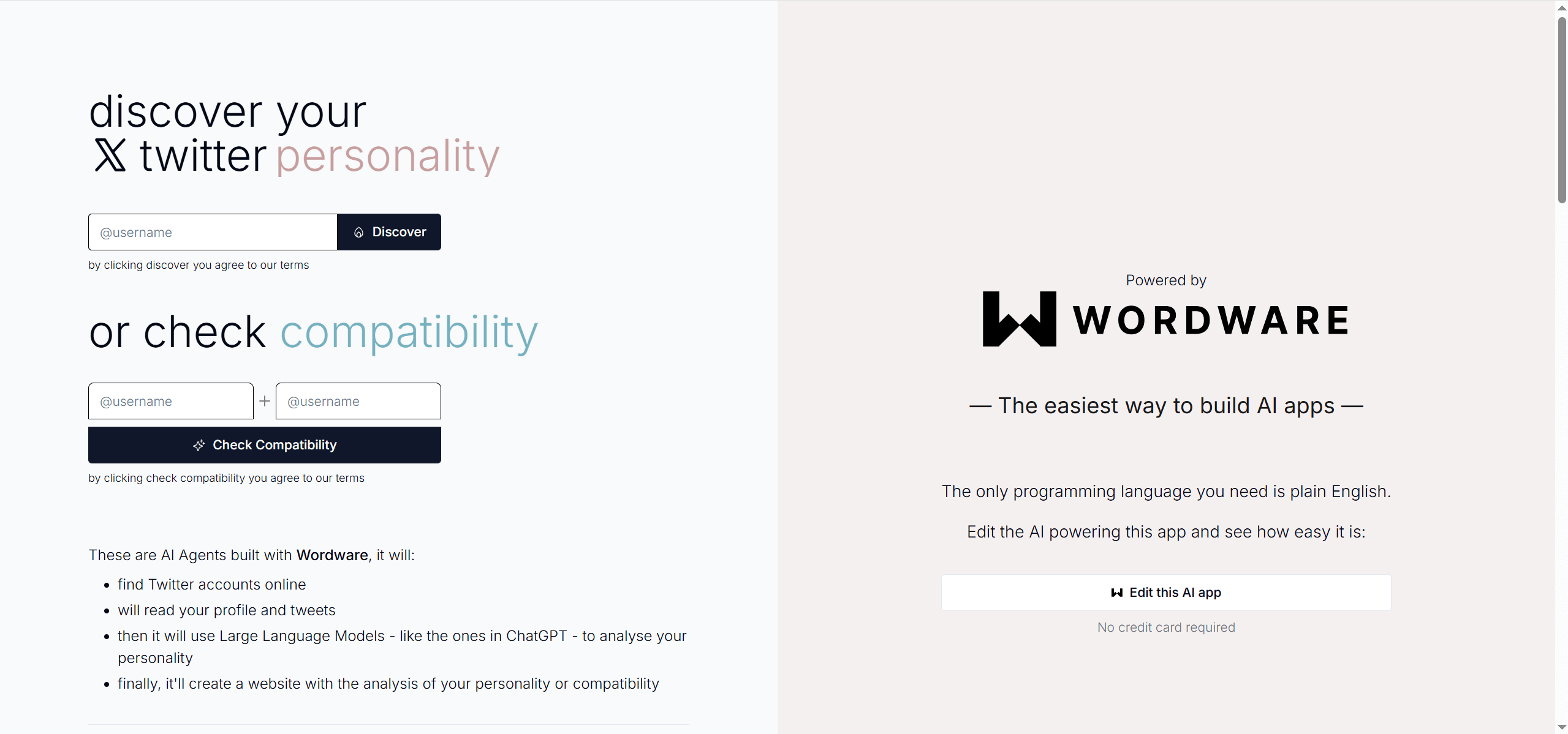 Twitter Personality:Wordware推出的推特账户AI趣味分析工具