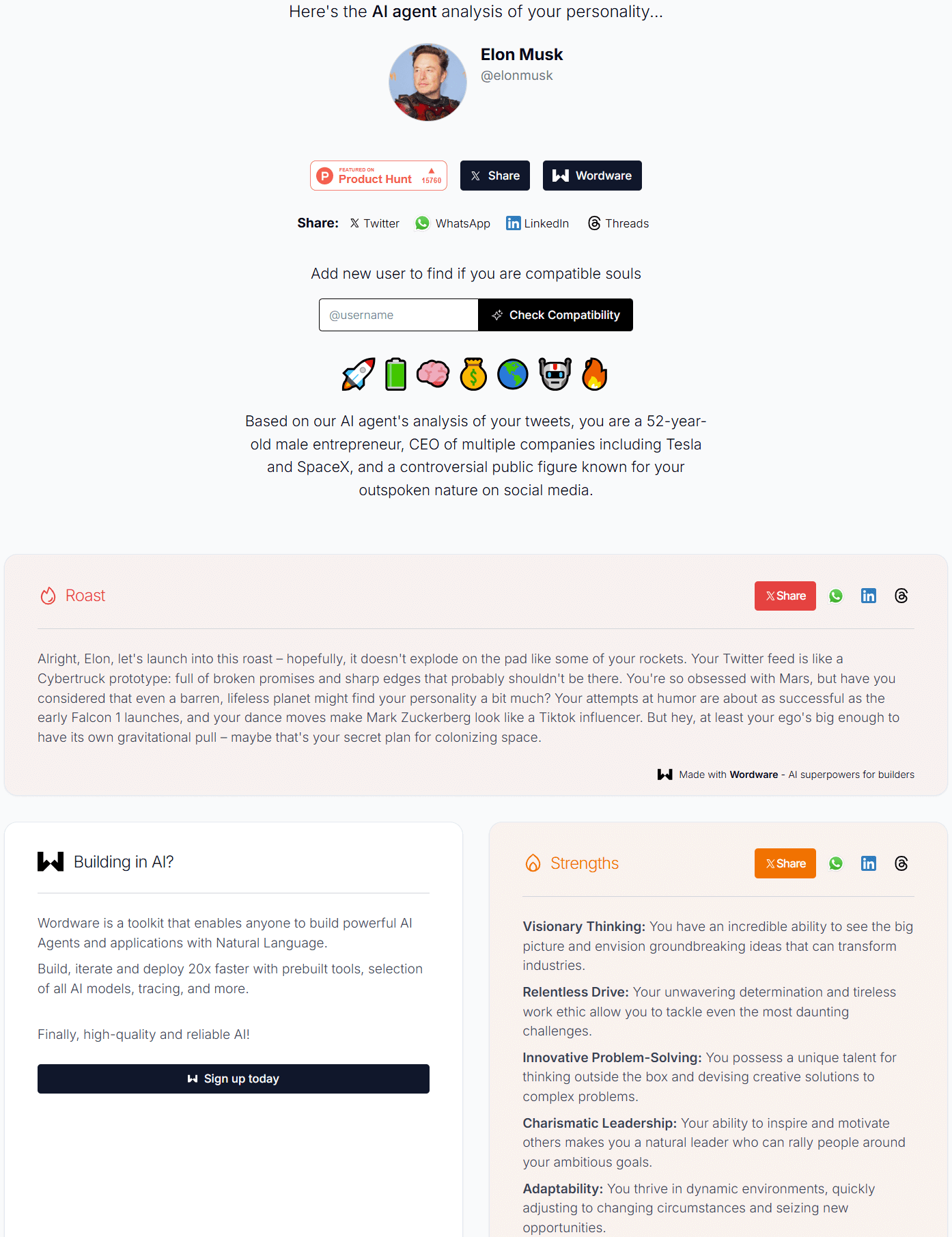 Twitter Personality:Wordware推出的推特账户AI趣味分析工具